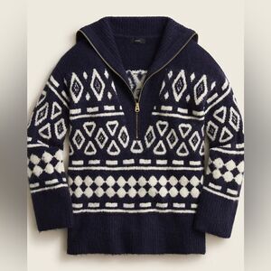 J Crew Relaxed Half Zip Sweater in Geometric Print NWT